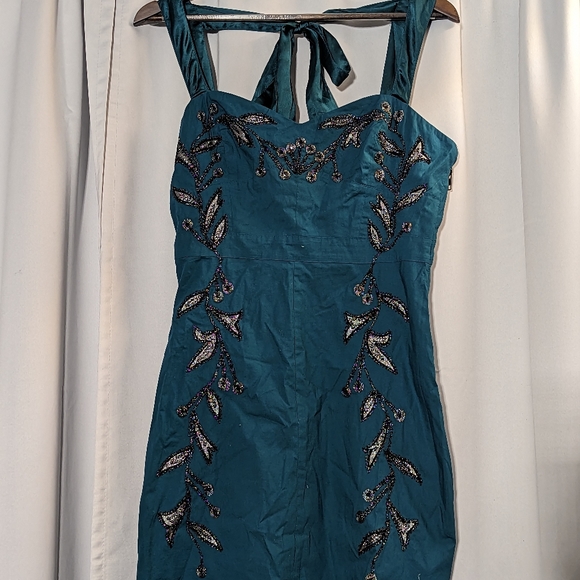 Free People embellished beaded leaf motif mini dress, size 8 - Picture 2 of 5